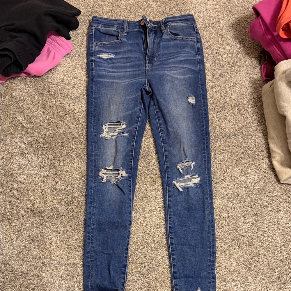 American Eagle Outfitters Dark Blue Distressed Skinny Jeans
